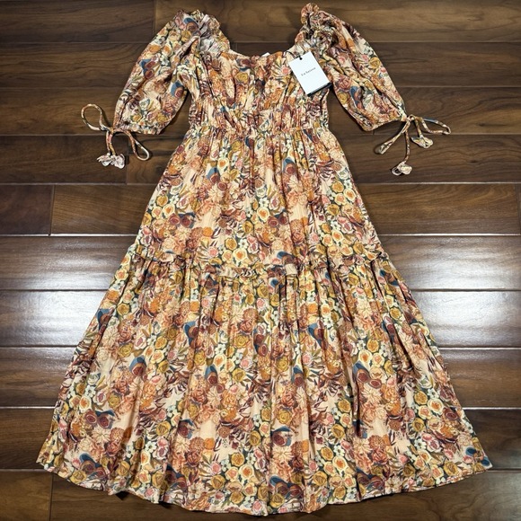 En Saison Women's Size Medium Rust Orange Floral Tiered Midi Dress - Picture 1 of 13